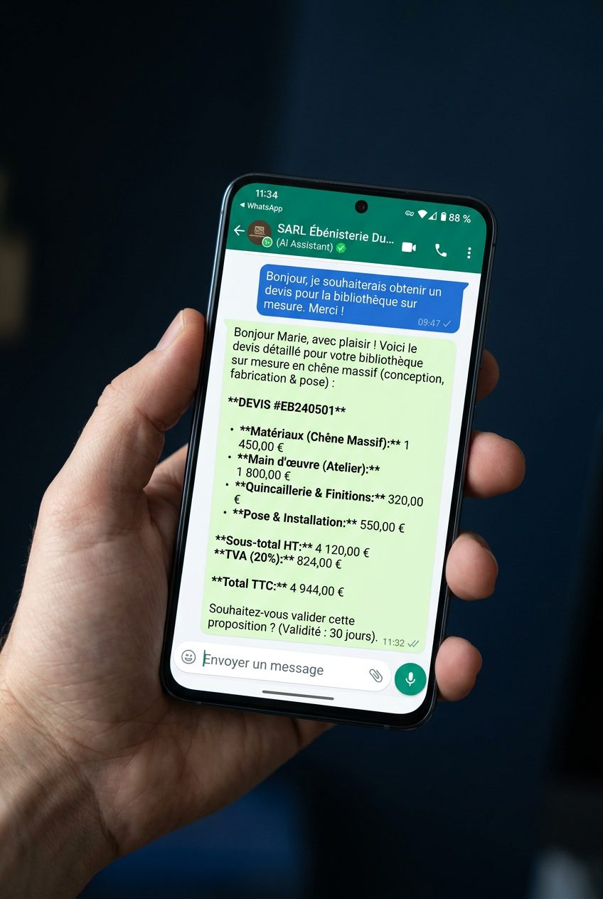 Agent IA WhatsApp envoyant un devis